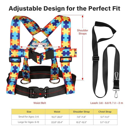 Safety Harness Leash for Kids with Autism, Special Needs and Older Children Ages 6-12 | Adjustable Teens Walking Harness with Grab Handle and Tether | Keep Active ADHD/ASD Autistic Kids Safe