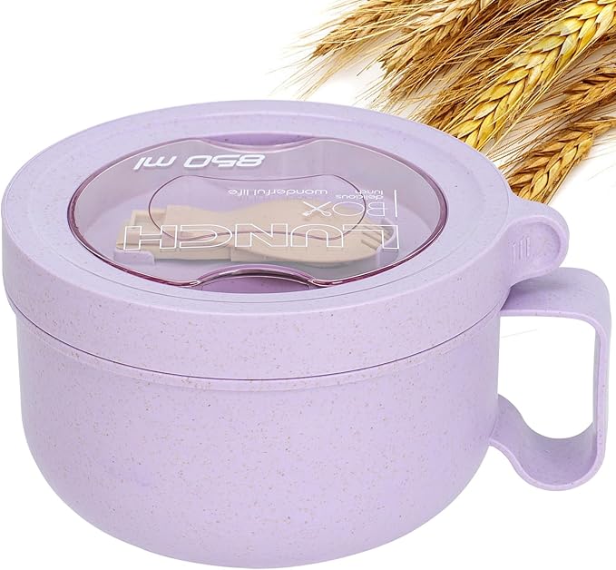 Unbreakable Microwave Soup Mugs with Lids and Handles,Microwave Ramen Bowl with Lid for Soup and Instant Noodles,Oatmeal, Gumbo, Salad,BPA Free (Lavender Purple)