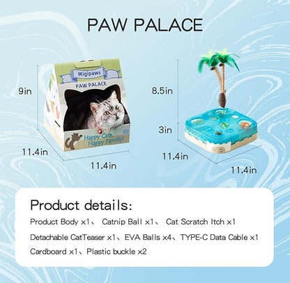 Migipaws Paw Palace Replacements,3 EVA Balls,1 Catnip Ball,2 Coconut Tree Teaser Pole Feather Accessories,Cat Ball Toys