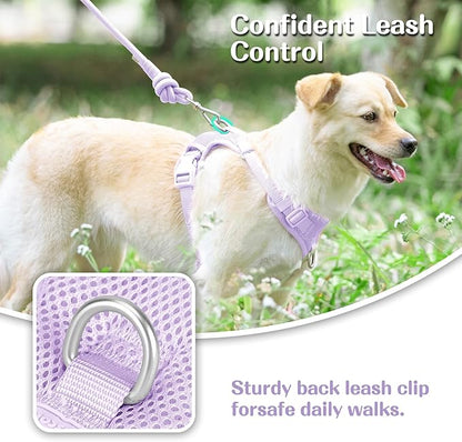 No Pull Dog Harness for Small Medium Large Dogs - Adjustable 2 Layer Mesh Dog Vest with Dual Clip, Escape Proof, Quick Release, Lightweight Breathable Mesh for Walking Hiking (Light Purple,S)