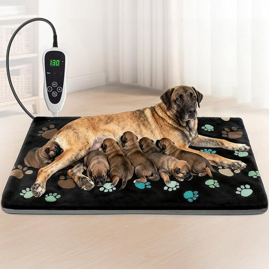 GOLOPET Extra Large Dog Heating Pad 47x30 in with Smart Thermostat Switch and Power Line Protection Tube,Obtained MET and UL Dual Certification,Waterproof Pet Heating Pad for Dogs-Black
