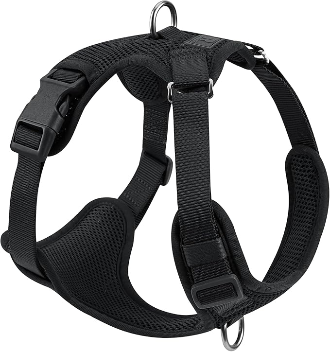 No Pull Dog Harness for Small Medium Large Dogs - Adjustable 2 Layer Mesh Dog Vest with Dual Clip, Escape Proof, Quick Release, Lightweight Breathable Mesh for Walking Hiking (Black,L)
