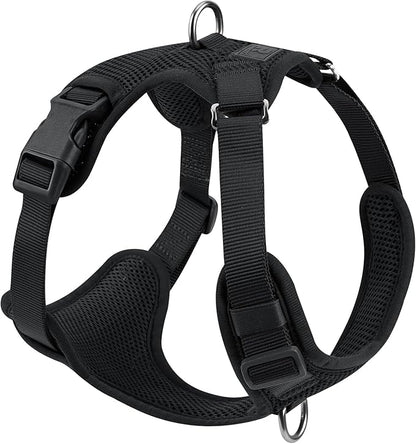 No Pull Dog Harness for Small Medium Large Dogs - Adjustable 2 Layer Mesh Dog Vest with Dual Clip, Escape Proof, Quick Release, Lightweight Breathable Mesh for Walking Hiking (Black,L)