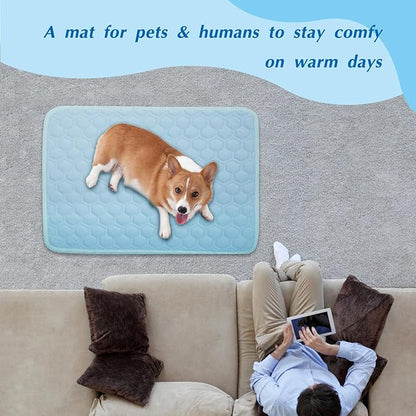 Cooling Mat for Small Dogs, Thick Breathable Dog Cooling Mat Q-MAX>0.45, Cooling Bed Chill Cool Fiber & Non-Slip Bottom Cold Crate Pad Kennel Bed for Dog Puppy and Cat, Non-Toxic, Foldable & Washable