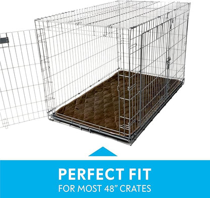 Paw Inspired Washable Padded Crate Mats for Dogs | 47” x 29” Pad, Fits 48-inch Kennels | Leakproof, Waterproof Bottom, Plush Pet Beds (Dark Brown)