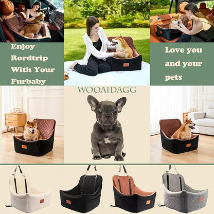 WOOAIDAGG Dog Car Seat for Medium Sized Dog,Pet Travel Car Bed with Seat Belt Channle,Fully Detachable and Washable Car Dog Seat with Adjustable Straps,3 Straps Easy to Install (Grey)