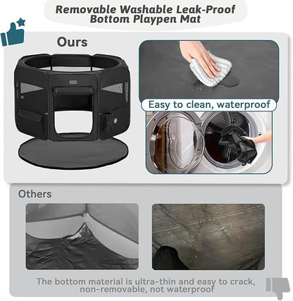 PETSFIT Portable Dog Playpen,36" Dog Play Pen Indoors with Removable Waterproof Mat & Zippered Roof | RV, Camping, Travel Dog Pen | Whelping & Cat Observation Space(36" L x 36" W x 21" H)