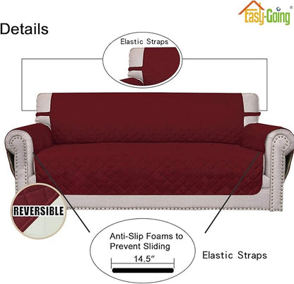 Easy-Going Reversible Loveseat Couch Cover for 2 Cushion Couch Sofa Cover for Dogs Water Resistant Furniture Protector with Foam Sticks Elastic Straps for Pet (Loveseat, Christmas Red/Ivory)