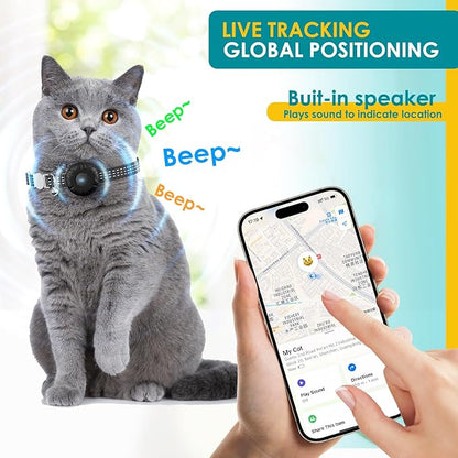 Cat GPS Tracker, Waterproof Pet GPS Tracker for Cats, Cat Tracker Collar with Safety Elastic Buckle, Compatible with Apple Find My App (Only iOS), No Monthly Fee
