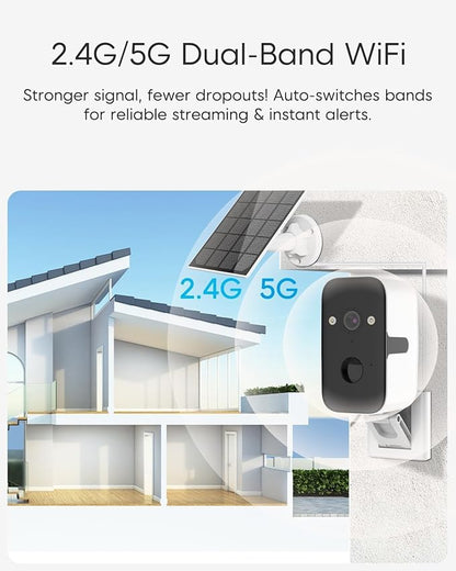 VSTARCAM 2K Solar Security Camera Wireless Outdoor, Free Cloud & SD Storage, No-Drill Magnetic Mount, 5G/2.4G Dual-Band WiFi 6, Motion Alerts, 6-Month Battery, Color Night Vision, IP66, 2-Way Talk