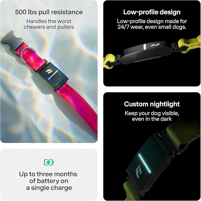 Fi New Series 3+ Smart Dog Tracker Collar [12 Month Membership Included] GPS Tracker for Dogs with Health & Behavior Monitoring, Escape Alerts, Waterproof, LED, Apple Watch Compatible (Blue, X-Large)