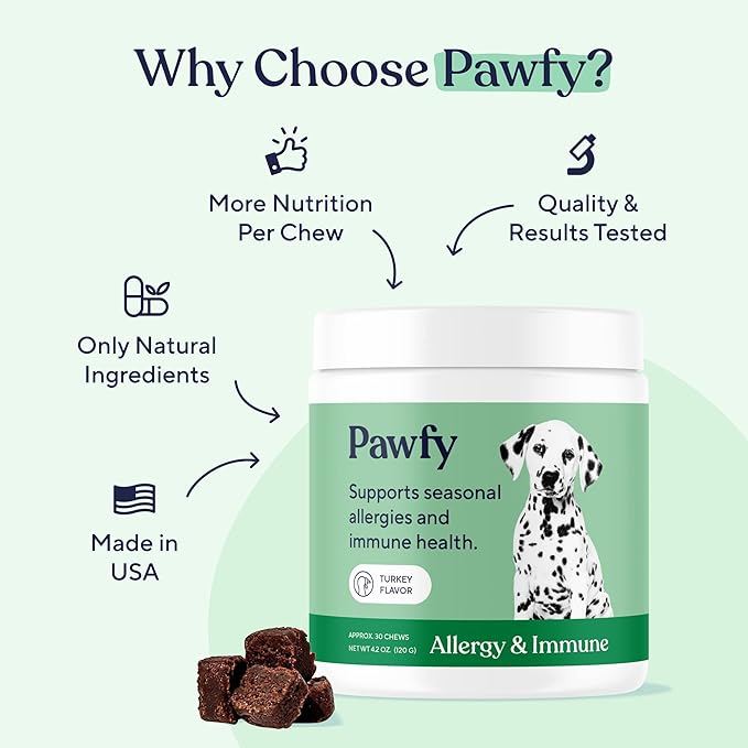 Pawfy Allergy & Immune | Anti-Itching | Immune & Gut Health | Natural Dog Supplement with Probiotic & Colostrum