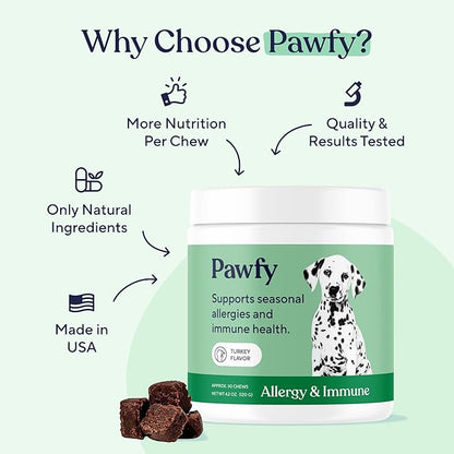 Pawfy Allergy & Immune | Anti-Itching | Immune & Gut Health | Natural Dog Supplement with Probiotic & Colostrum