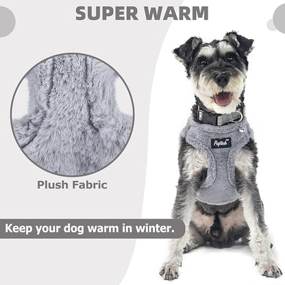 PUPTECK Adjustable Dog Harness Collar and Leash Set Step in No Pull Pet Harness for Small Medium Dogs Puppy and Cats Outdoor Walking Running, Soft Mesh Padded Reflective Vest Harnesses, Plush Grey S