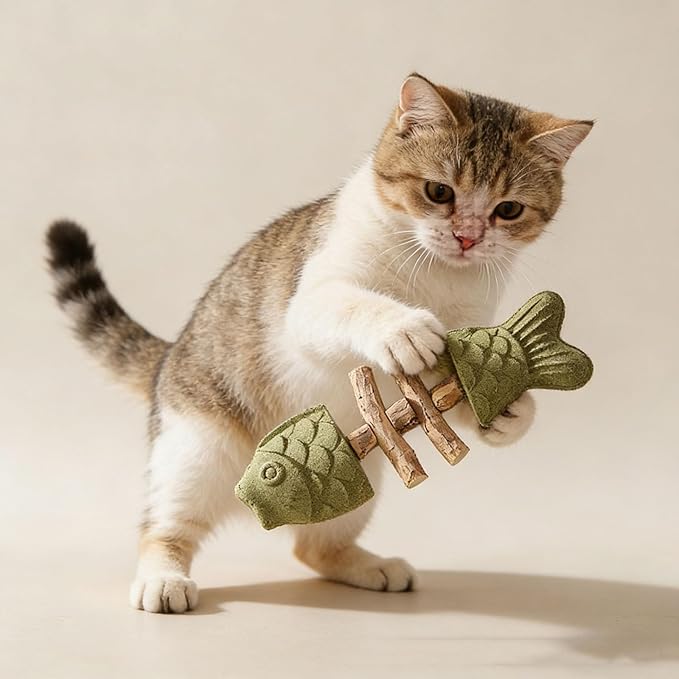 Purrident - Fix Cat Dental Health, Natural Dental Chew for Cats, Fishbone Shape Cat Teething Toy with Catnip, Durable Feline Tooth Care Tool for Indoor & Adult Cats (3PCS-A)