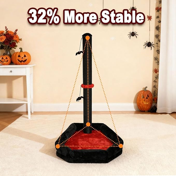 Gothic Cat Scratching Post, 40 Pcs Cat Toys, 34" Tall Scratching Posts for Indoor Cats Adults and Kittens, Cat Scratch Post with Spider Toys