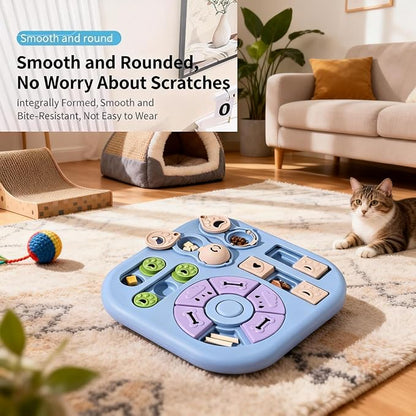 Interactive Cat Puzzle Toy & Treat Dispenser - Maze Slow Feeder for Small, Medium & Large Cats, Enrichment Toy for IQ Training, Reduces Bloating & Prevents Gulping (Light Blue)