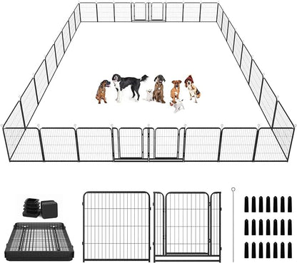 Kfvigoho Dog Playpen Outdoor Extra Wide 32 Piece Panels Heavy Duty Dog Fence 40" Height Anti-Rust with Doors Portable for RV Camping Yard, Total 84FT, 561 Sq.ft, Snowy Black