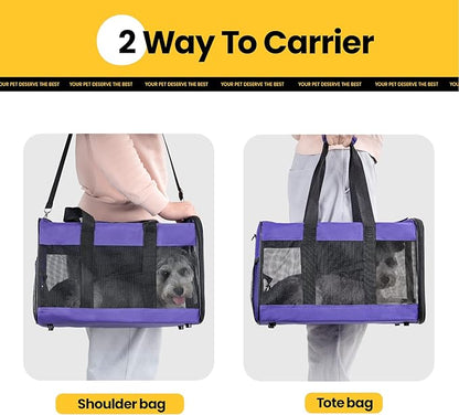 Conlun Dog Carrier Soft Sided, Large Cat Carrier with Inner Safety Leash, Pet Transport Carrier for Large Cats and Medium Dogs up to 20 Lbs, Collapsible Travel Puppy Carrier Bag -Purple L