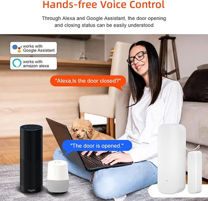 WiFi Door Sensor Window Detector: Smart Magnetic Door Open Detector with App Alerts, Wireless Home Security Contact Sensor, Tuya App Remote Control, Compatible with Alexa Google Assistant (2-Pack)