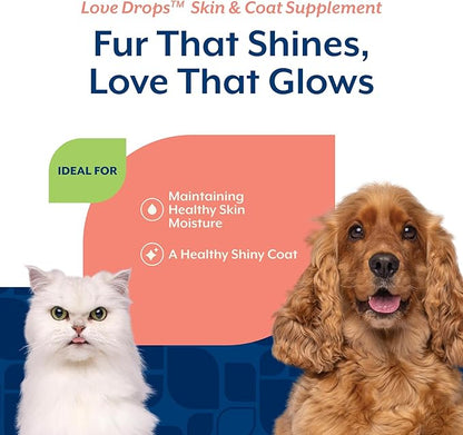 NaturVet Love Drops Plus Omegas Skin & Coat Supplement for Dogs and Cats – for Dog Skin, Cat Coats – Includes Brewer’s Dried Yeast, Omega-3, Omega-6 – Peanut Butter Flavor – 200 Ct.