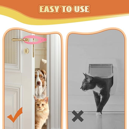 TGIOW Cat Door Latch, 2 Pcs Cat Door Stopper Pet Door Latch to Keep Dog Out of Litter Box and Food, Door Prop for Cat with 5 Adjustable Size Strap 2.5-6" Wide, No Measuring, Easy to Install, Pink