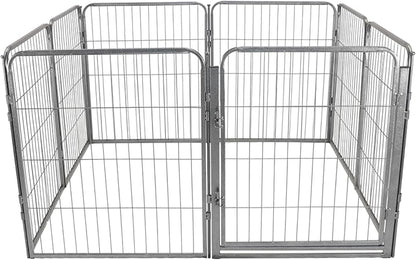 Dog Playpen - 32 inch, 8 Panel Portable Grey Metal Pet Play Pen for Small Dogs & Puppies - Indoor/Outdoor Kennel Cage | Anti-Rust - Tool Free Setup for Home, Yard, RV, or Camping
