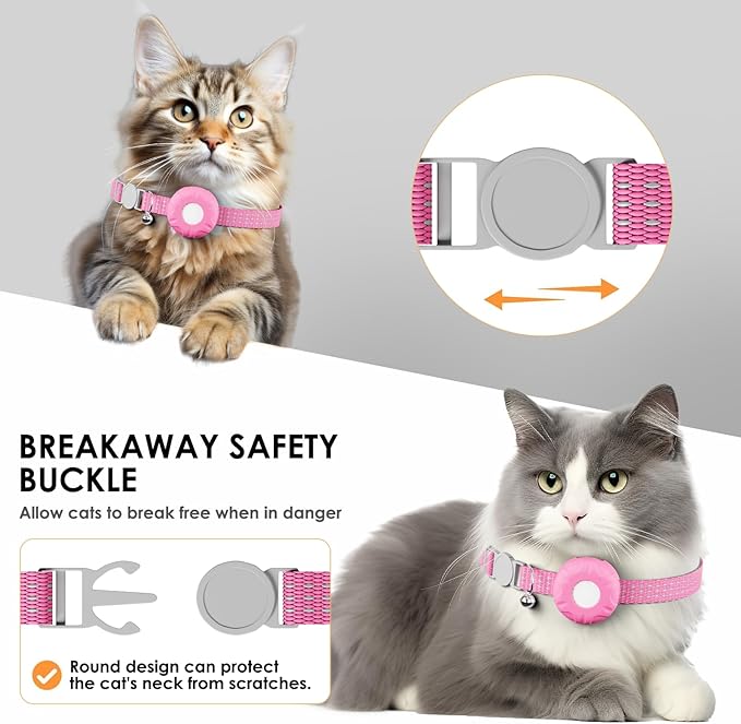 Cat GPS Tracker, Waterproof, Pet Tracker for Cats, Works with Any Collar,Compatible with Apple Find My App (Only iOS), No Monthly Fee (Pink)