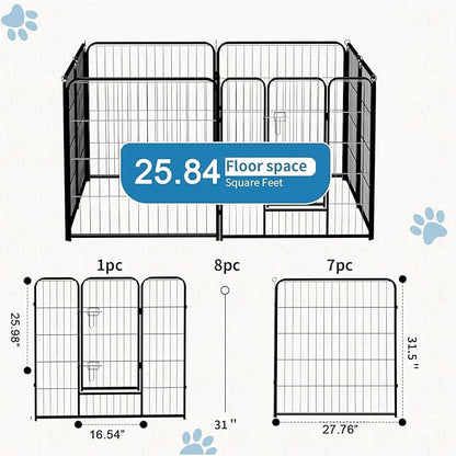 NEWBULIG Dog Playpen Indoors 32 Inch 8 Panels for Small and Medium Dogs Portable and Foldable Pet Fence with Door Heavy Duty Metal Dog Exercise Play Pen for Outdoor Yard