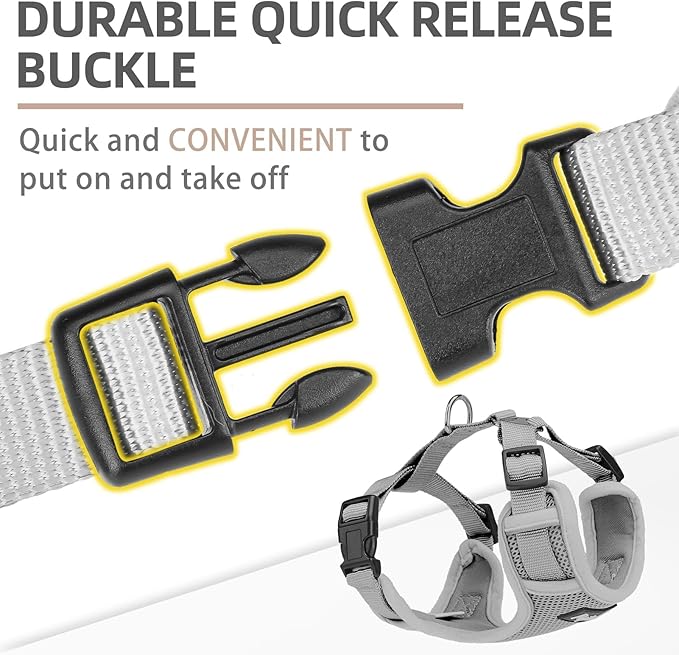 PUPTECK Small Dog Harness and Leash Set, No Pull Adjustable Puppy Cat Harness, Reflective Soft Mesh Pet Vest Small Sized, Grey, M