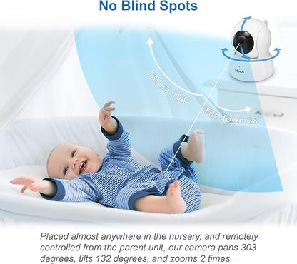 VTech VM923 Baby Monitor, 2.8” Screen, Pan-Tilt-Zoom, 1000ft Long Range, Night Vision, 2-Way Audio, Temperature Sensor, Lullabies, Secure Transmission No WiFi