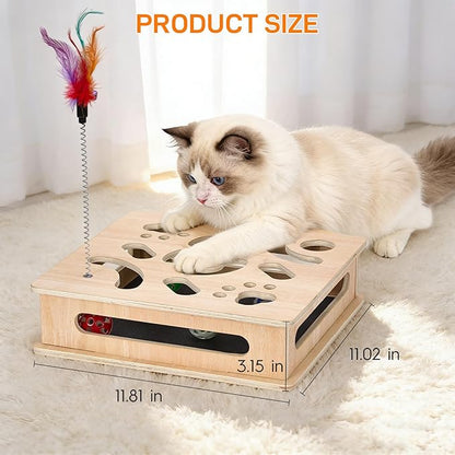 Cat Nail File Enrichment Box, cat Toys for Indoor Cats, Contains Sandpaper Inside,cat Toys for Bored Indoor Adult Cats, Multi-Layer Solid Wood cat Puzzle Toy