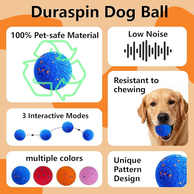 Interactive Dog Toys: Smart Dog Ball – Auto-Bounce, Vibrating & Jumping Action! Durable Duraspin Design for Aggressive Chewers. Rechargeable & Long-Lasting, Keeps Dogs Busy and Entertained Pink.