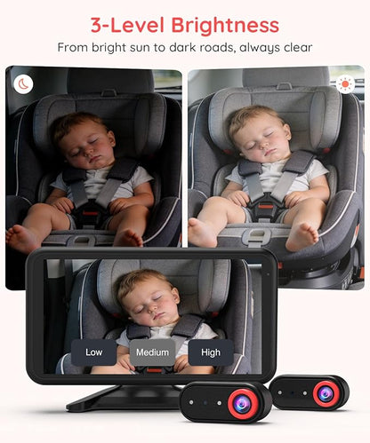 LUCKVIEW BM2 PRO Dual Baby Car Camera, 5.2" 1080P HD Display for Rear-Facing Car Seats, IR Night Vision, Anti-Shake Mount, Easy Install – Ideal for Parents with 2 Kids and Pets