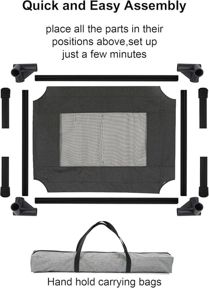 Raised Dog Bed Cooling Cot for Indoor Outdoor Use Portable Waterproof Mesh Pet Bed Washable for Large Medium Small Dogs, Black