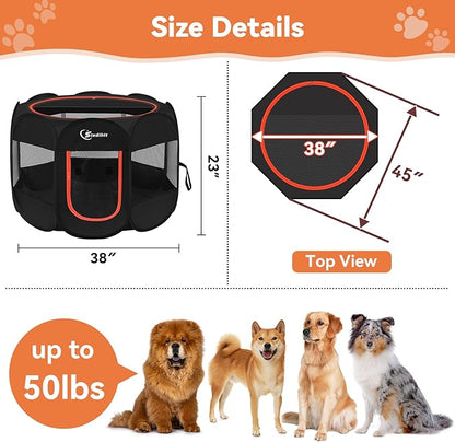 Siedihit Dog Playpen, Large Puppy Pet Playpen, Dog Crate Tent Cage Indoor/Outdoor, Portable Pop Up Dogs Kennel Playpen with Carrying Case for Dogs/Cats/Rabbitss, Black