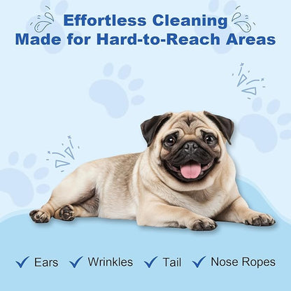 Dog Wrinkle Wipes for Bulldogs & Skin Folds – Gentle Pet Cleaning Wipes for Dogs & Cats, Remove Dirt, Odor & Build-Up from Wrinkles, Tail Pockets & Paws – Alcohol-Free Plant-Based Formula