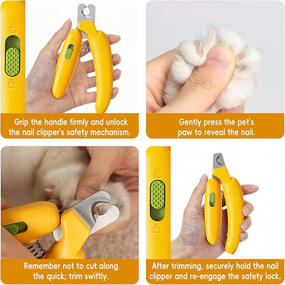 Dog Nail Clippers,Dog Nail Trimmers for Small Medium Dogs and Cats - Professional Grooming Tool with Safety Lock, Sharp Stainless Steel Blade Prevents Splitting，Includes Nail File (Yellow-mini)