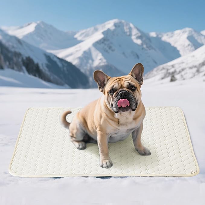 Soulbond Cooling Mat for Medium Dogs - 29"x40" Washable Cooling Pad for Dogs & Cats, QMAX>0.3, Anti-Slip Bottom, Portable Summer Cool Pet Bed Pad for Outdoor/Indoor/Cars/Travel Use, Pearl White
