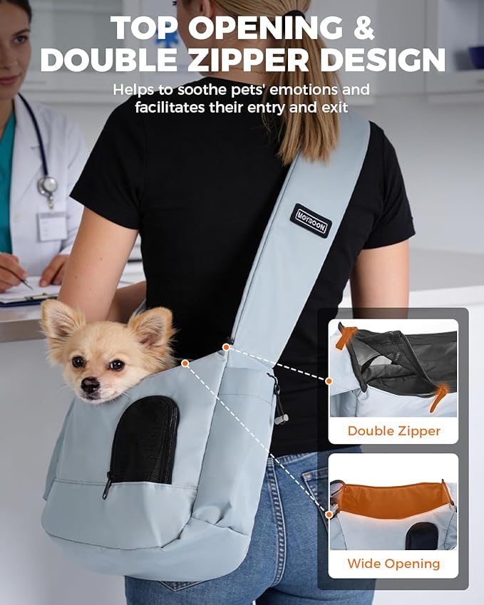 Pet Sling Carrier for Small Dogs Up to 7 lb, Stylish Versatile Soft Dog Sling Carrier with Widened Padded Adjustable Shoulder, Safety Buckle and Breathable Anti-Scratch Mesh for Travel, Grey