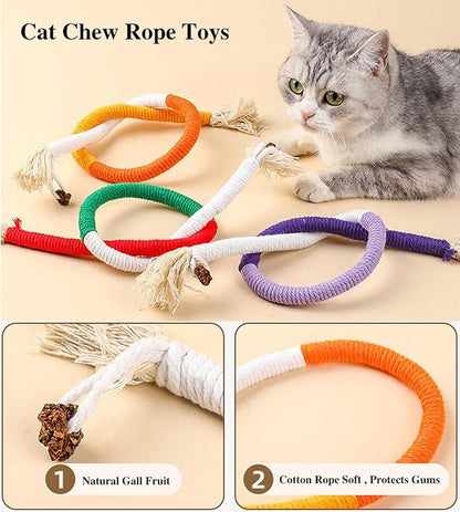 Cat Chew Rope Toy,Catnip Saury Fish Toys,Cats Interactive Toys for Teeth Cleaning,5Pcs Cat Toys for Indoor Cats with Refillable Natural Catnip（5Pcs Cat Toys）