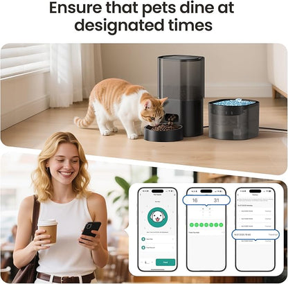 Automatic Cat Feeder and Water Fountain 2-in-1, Smart Timed Cat Food Dispenser with 2.4G WiFi APP Control, Automatic Dog Feeder and Water Dispenser with 10s Voice Recorder for Cats Small Dogs