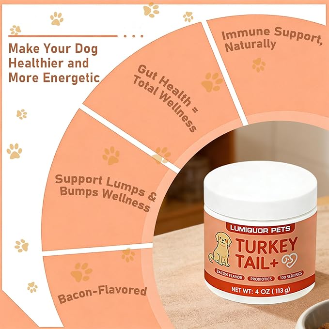 Lumiquor Turkey Tail for Dogs, Lumiqour Turkey Tail Mushroom Powder, Support Your Mature Dog’s Immunity, Gut, Skin, (2 Bottle)