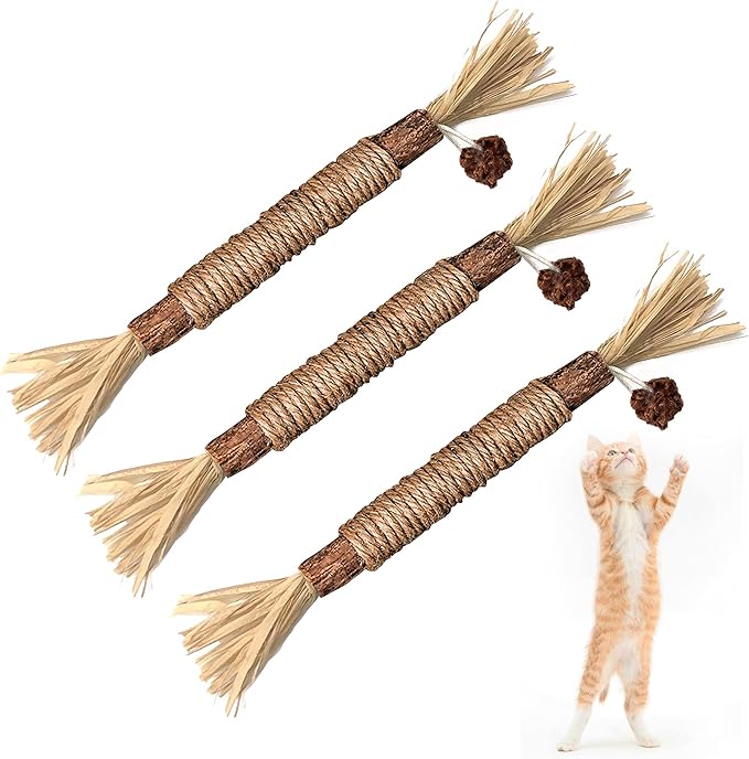 BAWAN Catnip Toys‖ Silvervine for Cats: Cute Cat & Kitten Toys for Indoor Cats Interactive‖ Cat & Kitten Teething Chew Toys for Aggressive Chewers‖ Silvervine Sticks Ca.t Dental Toy (3PCS)