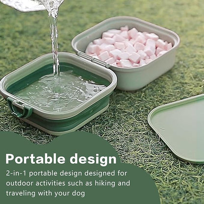Collapsible Dog Bowls, Travel Water Bowl for Dogs, 2-in-1 Portable Food and Water Feeder - Travel Dog Bowls with Lid for Walking, Traveling, Camping and Hiking