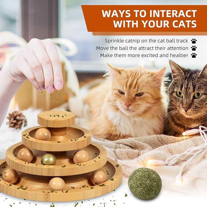 DoogCat Cat Ball Track Toy,Kitty Toys Roller,3-Level Ball Tower with 9 Removable Balls,Interactive Cat Toy, DIY Circle Fun Toy for Kitten Mental Physical Exercise - Medium Size