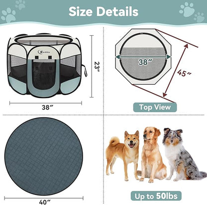 Siedihit Puppy Playpen for Large Dog Cat, Dogs Tent Crate Cage Indoor/Outdoor, Portable Pop Up Dog Kennel with Carrying Bag for Rabbits, Removable Top (Grey with Pad, Large)