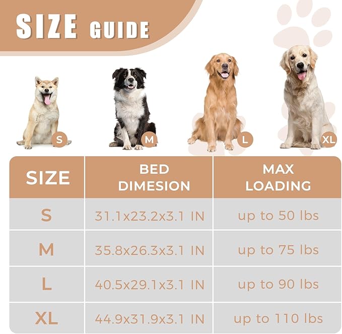 Orthopedic Outdoor Waterproof Dog Beds for Large Dogs, Washable Pet Bed with Egg Crate Foam Pet Bed Mat for Crate and Removable Oxford Fabric Cover,41"x 29",Beige