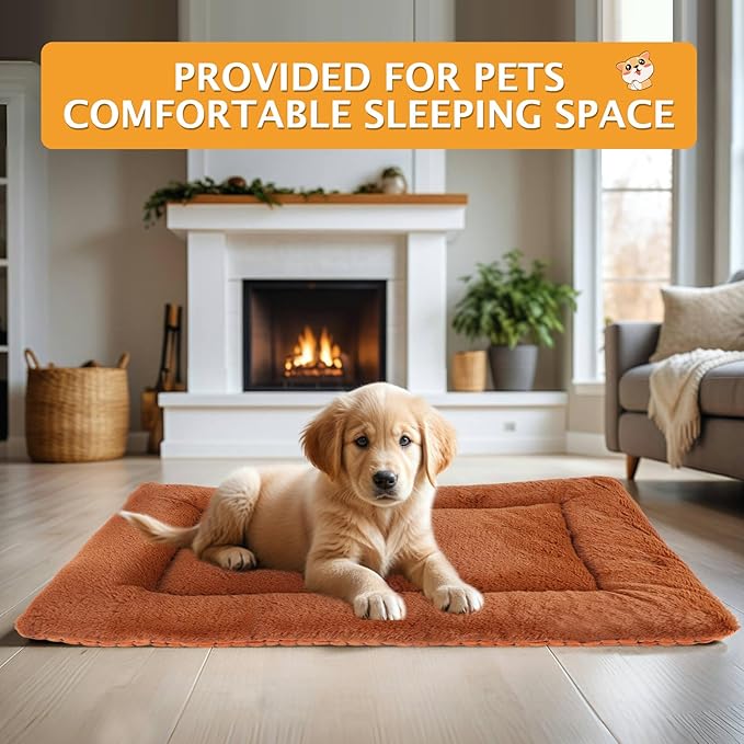 Reversible Dog Bed Mat with Plush and Corn Velvet,Soft Warm Pet Cushion, Dual Purpose Washable Sleeping Mattress Bed for Small Medium Large Dog and Cat XB004 (18 * 13", Orange)