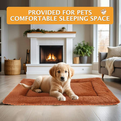 Reversible Dog Bed Mat with Plush and Corn Velvet,Soft Warm Pet Cushion, Dual Purpose Washable Sleeping Mattress Bed for Small Medium Large Dog and Cat XB004 (42"x28", Orange)